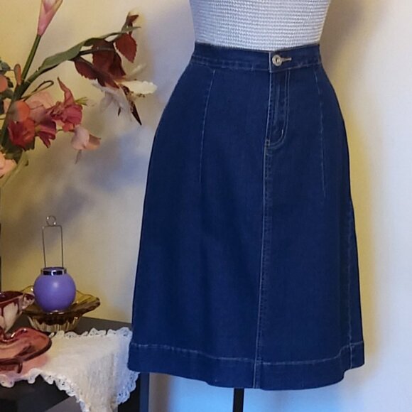NWT Women’s Navy Blue Stretch Cotton Chic Midi Denim Skit Size 8 12 16 - Picture 2 of 7